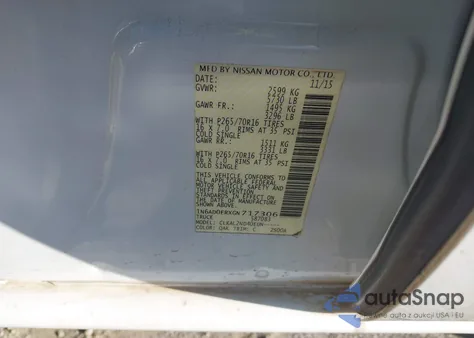 2016 Nissan Frontier Sv из США, поврежденный, VIN 1N6AD0ERXGN717306